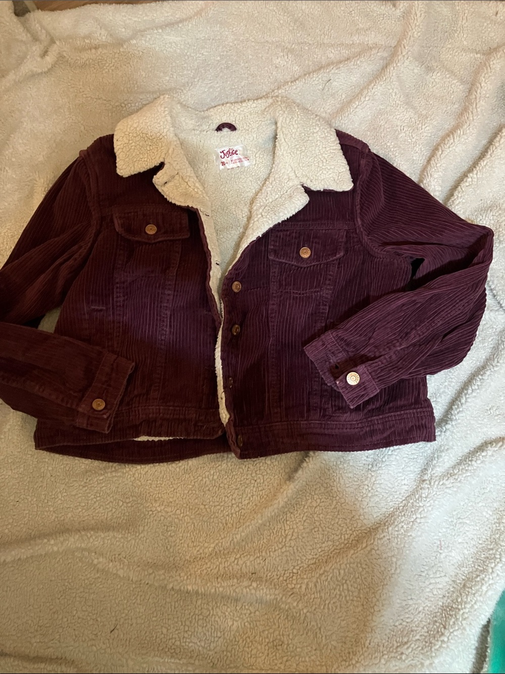 Joie Girls Burgundy Corduroy Jacket with Cream Sherpa Collar